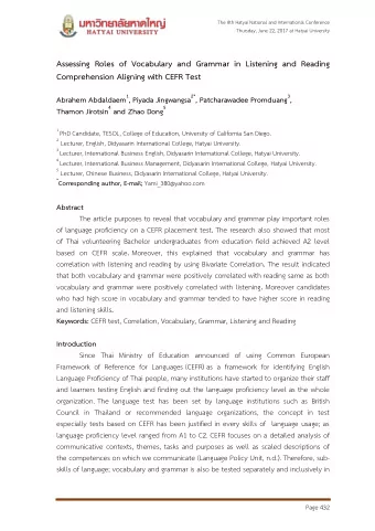 Assessing Roles of Vocabulary and Grammar in Listening and Reading Comprehension Aligning with CEFR