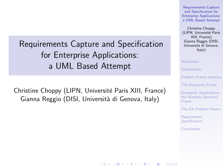 requirements capture and specification