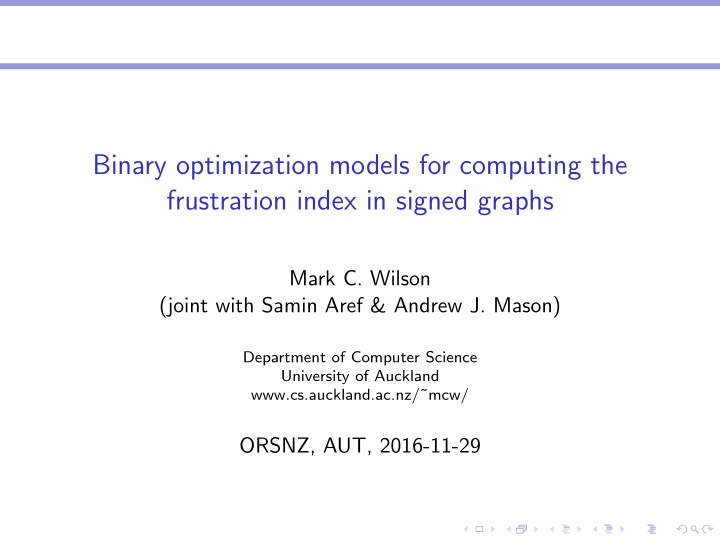 binary optimization models for computing the frustration