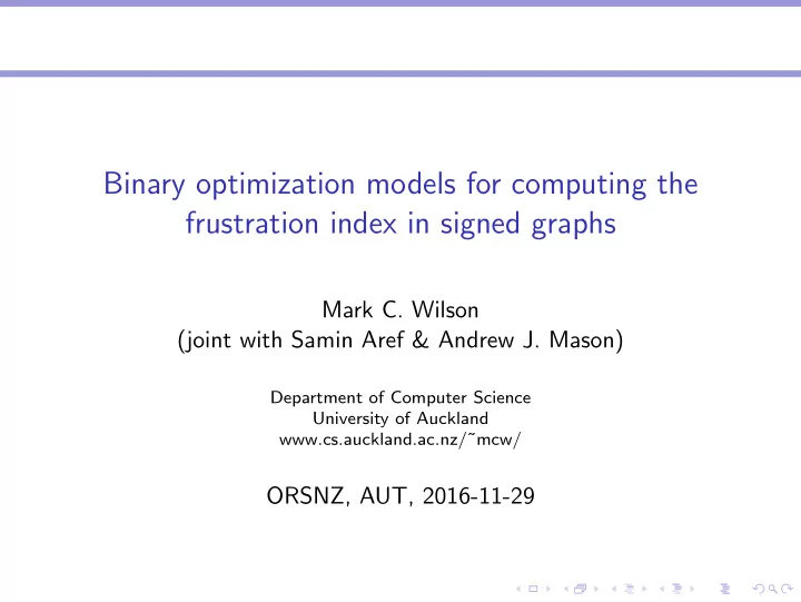 binary optimization models for computing the frustration