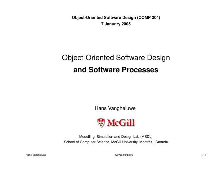 object oriented software design and software processes