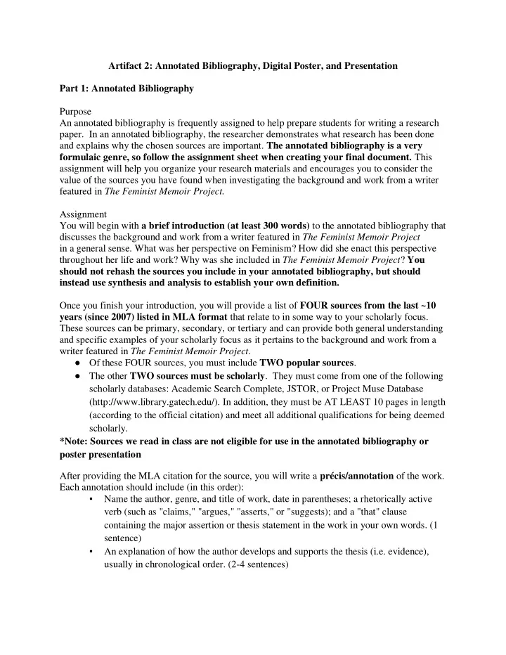 artifact 2 annotated bibliography digital poster and