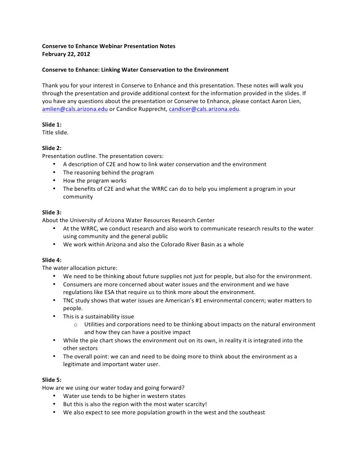 conserve to enhance webinar presentation notes february