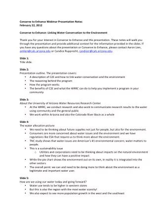 Conserve  to  Enhance  Webinar  Presentation  Notes    February  22,  2012