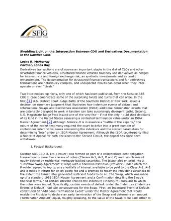 Shedding Light on the Intersection Between CDO and Derivatives Documentation in the Solstice Case