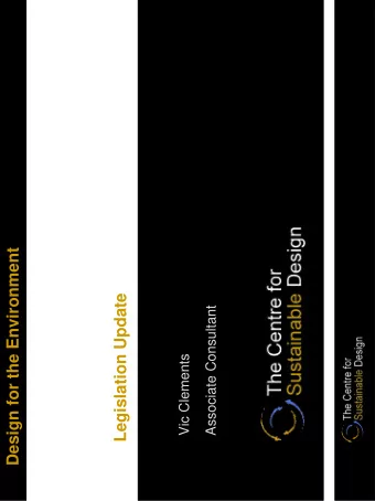 Design for the Environment  Legislation Update  Associate Consultant  Vic Clements  Agenda