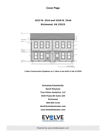 Cover Page  1013 N. 33rd and 1018 N. 32nd  Richmond, VA 23223  3 New Construction Duplexes at 2