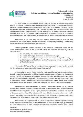 Vajnorsk, Bratislava  Reflections on 100 days in the office of the new Commission  NOC Speech