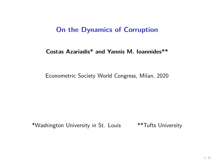 on the dynamics of corruption