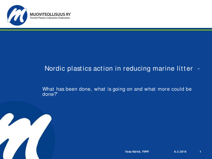 nordic plastics action in reducing marine litter