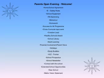 Parents Open Evening - Welcome!  Home/School Agreement  E  Safety Rules  School