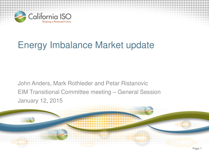 energy imbalance market update