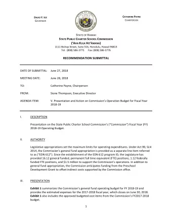 C ATHERINE P AYNE D AVID Y. I GE C HAIRPERSON G OVERNOR S TATE OF H AWAII S TATE P UBLIC C HARTER S