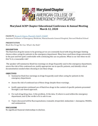 Maryland ACEP Chapter Educational Conference &amp; Annual Meeting  March 12, 2020 FACULTY: Bryan D.