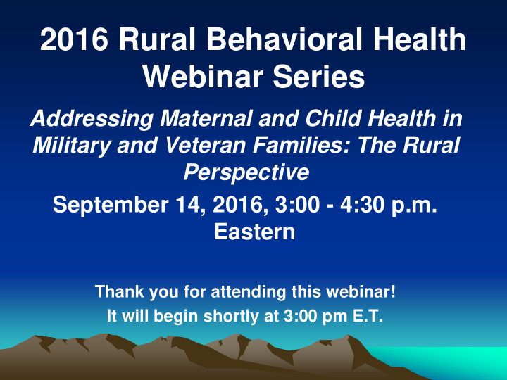 2016 rural behavioral health