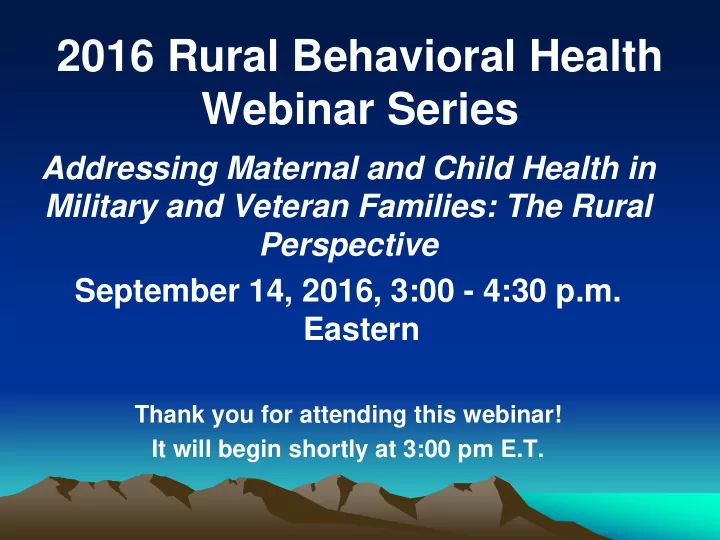 2016 rural behavioral health