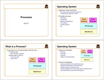 Operating System   Supports virtual machines o Promises each process the illusion of  having