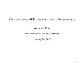 PN functions, APN functions and difference sets  Alexander Pott  Otto-von-Guericke-University