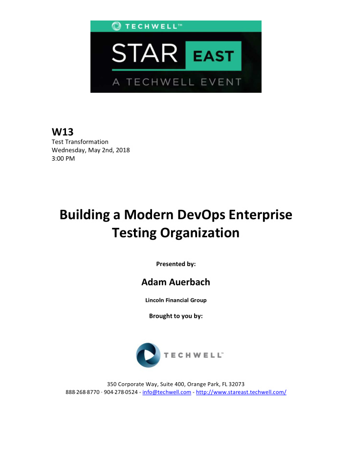 building a modern devops enterprise testing organization