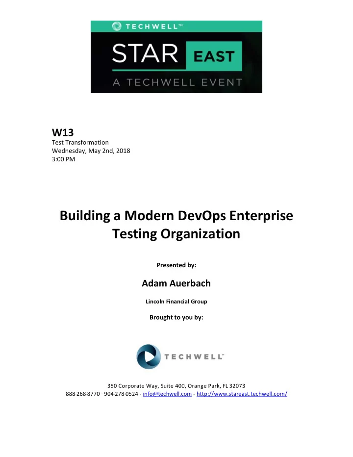 building a modern devops enterprise testing organization