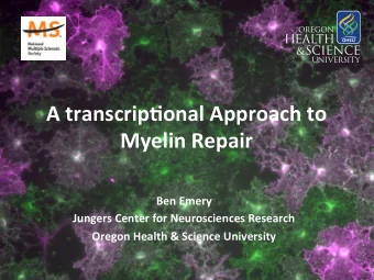 A transcrip+onal Approach to Myelin Repair  Ben Emery  Jungers Center for Neurosciences Research