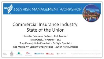 Commercial Insurance Industry:  State of the Union  Jennifer Robinson, Partner  Risk Transfer