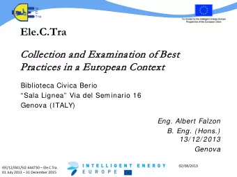 Ele.C.Tra  Collectio  ion and Ex  Examin  inatio  ion o  of Best  Practic  ices in  in a Eu