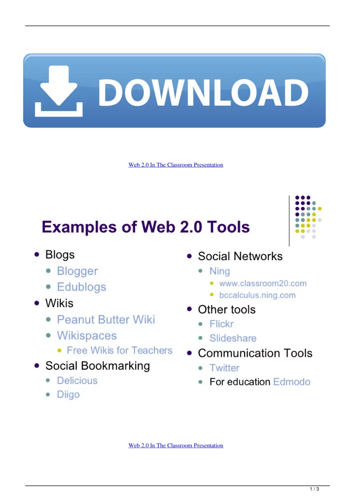 web 2 0 in the classroom presentation web 2 0 in the