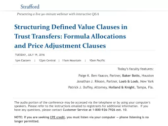 Structuring Defined Value Clauses in  Trust Transfers: Formula Allocations and Price Adjustment