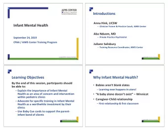 Introductions  Anna  Hink,  LICSW Infant  Mental  Health  Clinician  Trainer