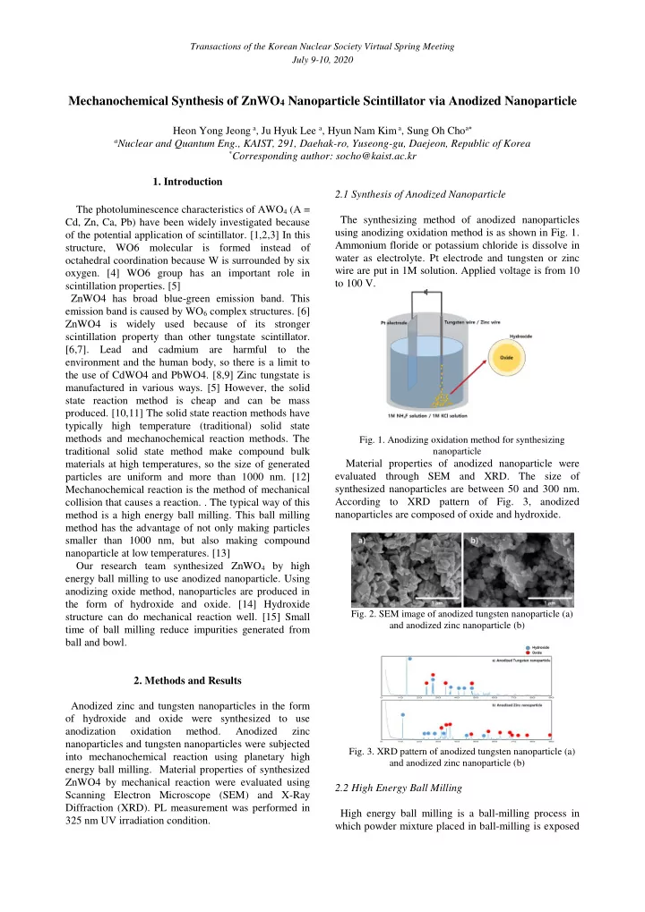 mechanochemical synthesis of znwo 4 nanoparticle