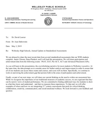 _  WELLESLEY PUBLIC SCHOOLS  40 Kingsbury Street  Wellesley  Massachusetts 02481