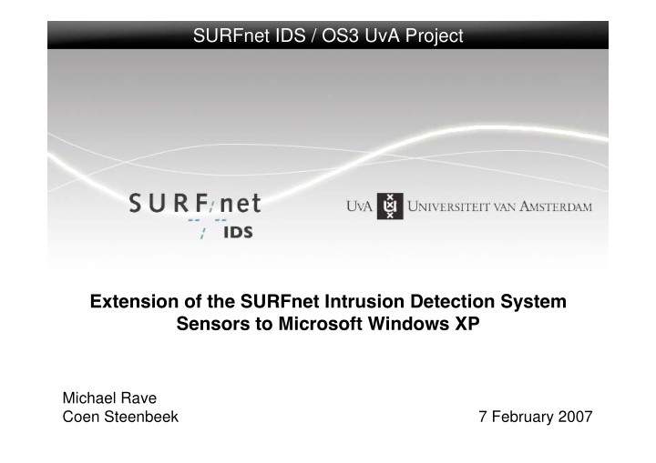 surfnet ids os3 uva project extension of the surfnet