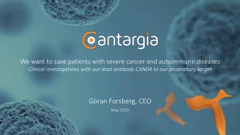 Gran Forsberg, CEO  May 2020  Safe Harbour Sta  tatement  Statements in the Investor