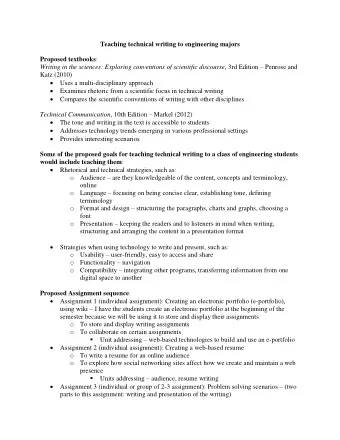 Teaching technical writing to engineering majors Proposed textbooks : Writing in the sciences: