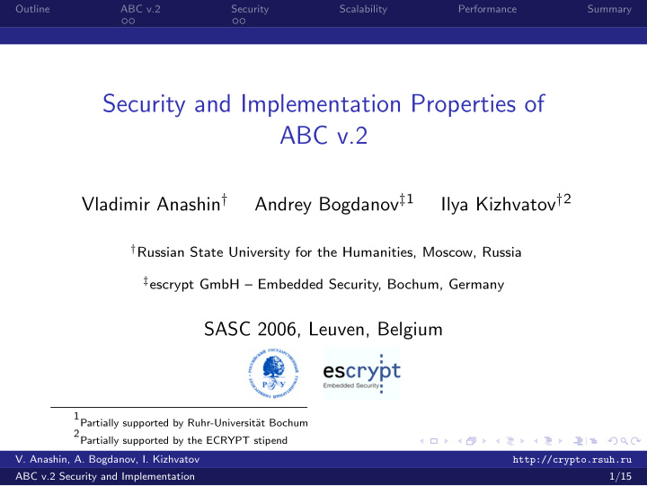 security and implementation properties of abc v 2