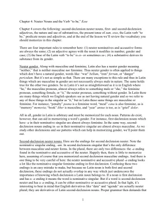 Chapter 4: Neuter Nouns and the Verb to be, Esse  Chapter 4 covers the following: