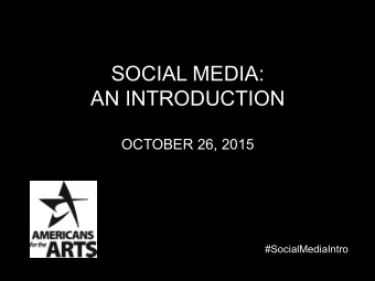 SOCIAL MEDIA:  AN INTRODUCTION  OCTOBER 26, 2015  #SocialMediaIntro  YOUR PRESENTER  NELLA VERA