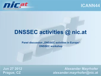 DNSSEC activities @ nic.at  Panel discussion DNSSEC activities in Europe  DNSSEC workshop