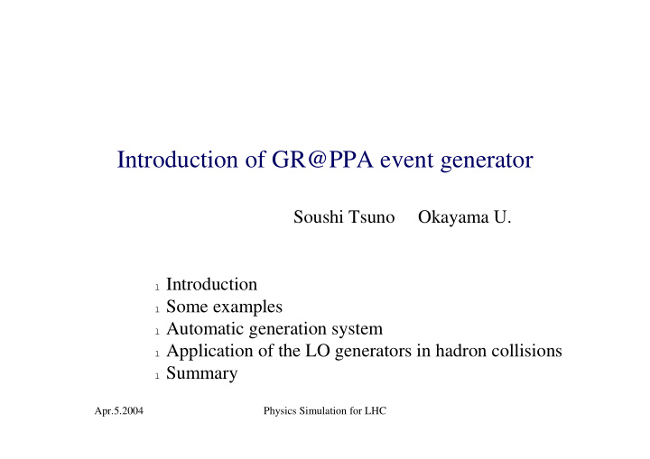 introduction of gr ppa event generator
