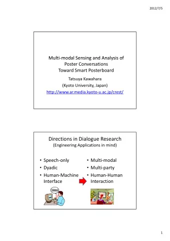 Directions in Dialogue Research (Engineering Applications in mind)  Speech  only  Multi