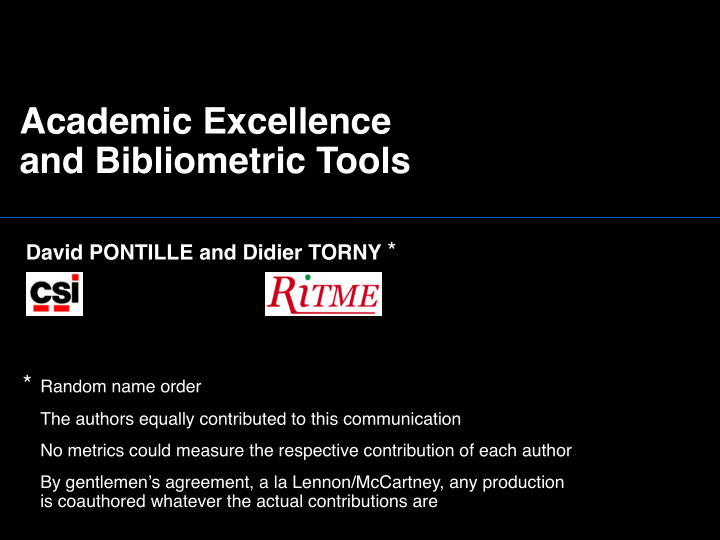 academic excellence and bibliometric tools
