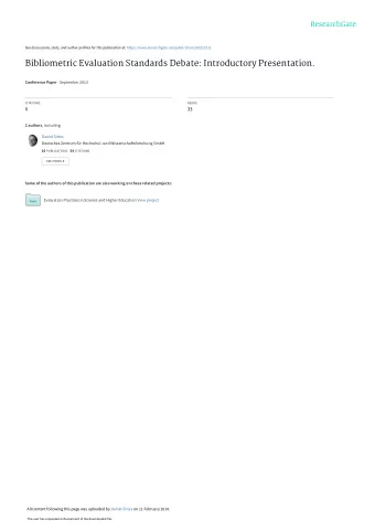 Bibliometric Evaluation Standards Debate: Introductory Presentation. Conference Paper  September