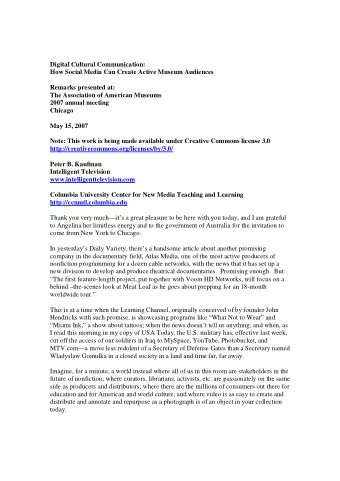 Digital Cultural Communication:  How Social Media Can Create Active Museum Audiences  Remarks