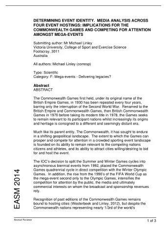 EASM 2014  Games.  In addition, the rise from the 1990s of the FIFA World Cup as  the mega-event