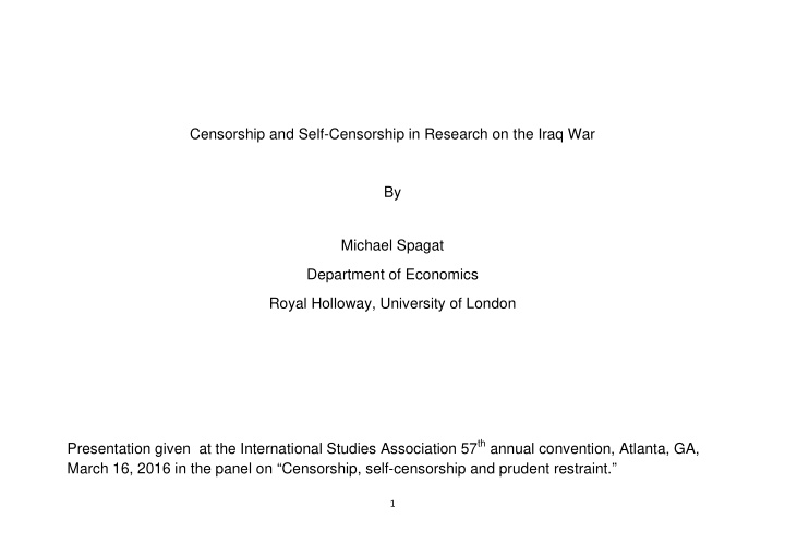 censorship and self censorship in research on the iraq