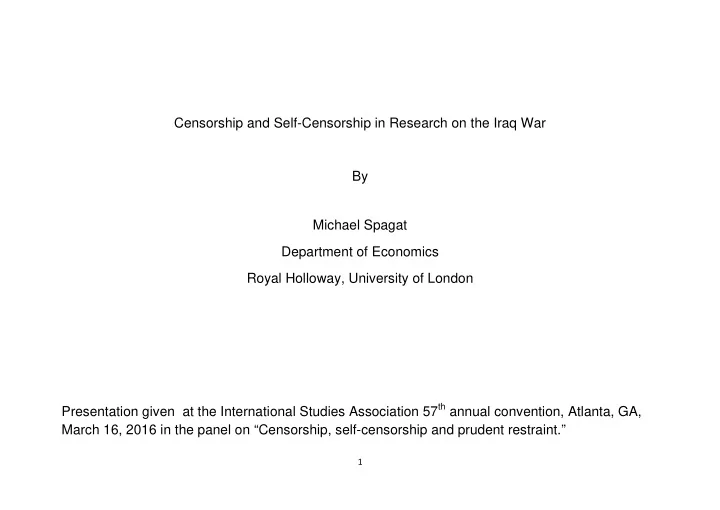 censorship and self censorship in research on the iraq