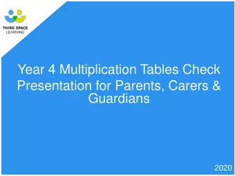 Presentation for Parents, Carers &amp;  Guardians  2020  30/01/2020  Year 4 Multiplication Tables