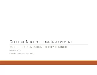 ONIs mission in service of priorities: communitys role as partner  Community City Goals ONI