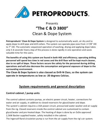The C &amp; D 3800   Clean &amp; Dope System Petroproducts  Clean &amp; Dope System is